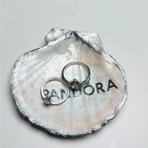Handcrafted Scallop Shell Ring Dish Mini With Pandora Decoupage Design - Picture 4 of 5